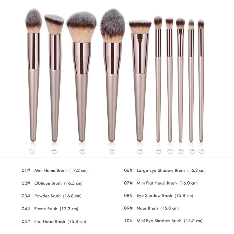 10pcs/set Champagne Makeup Brushes Set for Cosmetic Foundation Powder Blush Eyeshadow Kabuki Blending