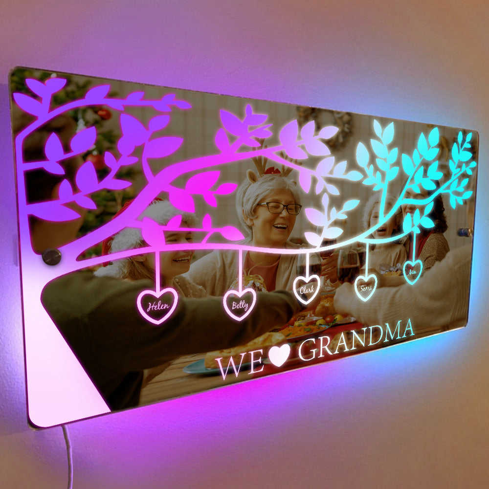 Personalized Name Custom Family Tree LED Mirror Light - Unique Wall Art Gift for Mothers Day, Anniversary, Birthday