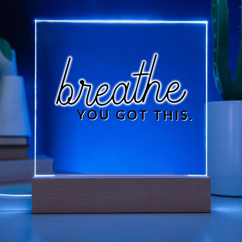 Breath - Motivational Acrylic Plaque with LED Night Light - Inspirational Home Decor - Perfect Gift for Encouragement, Birthday or Christmas