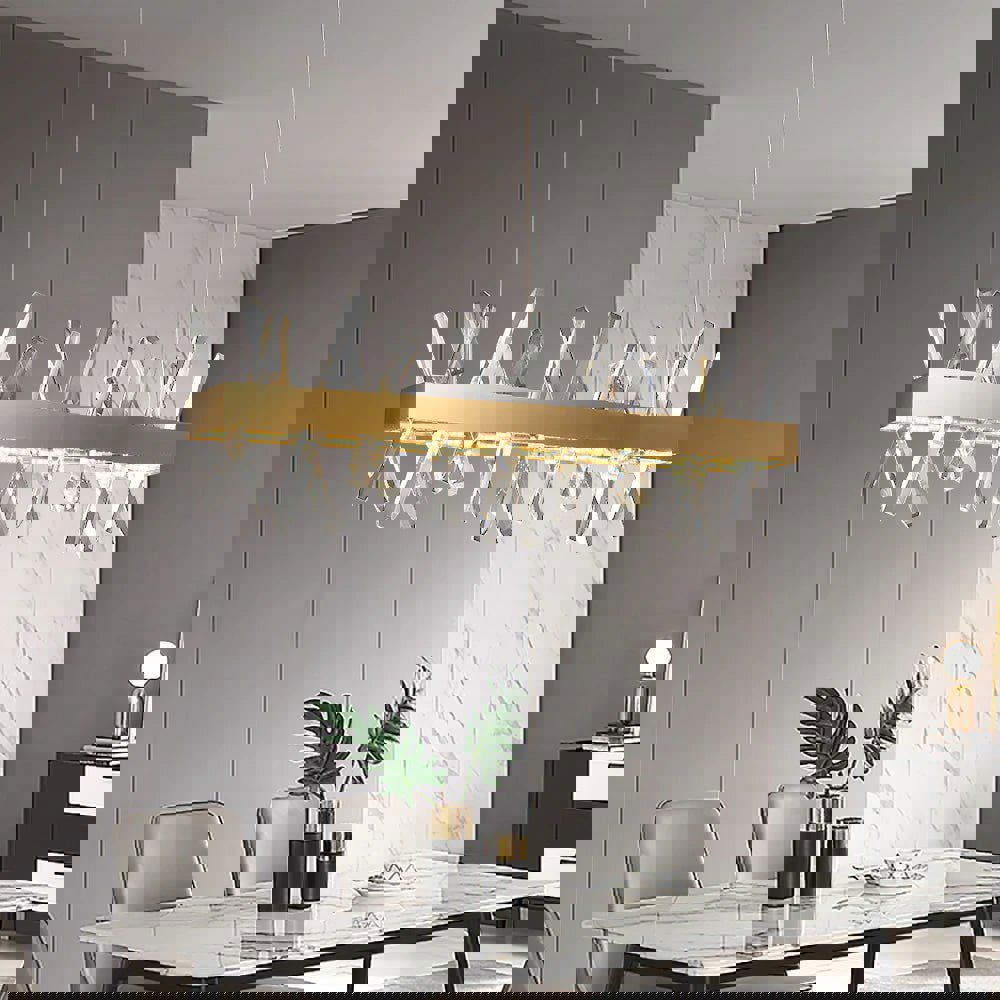 MIRODEMI® Gold Rectangle Crystal Chandelier - Modern LED Lighting for Living Room, Dining Room & Kitchen Island