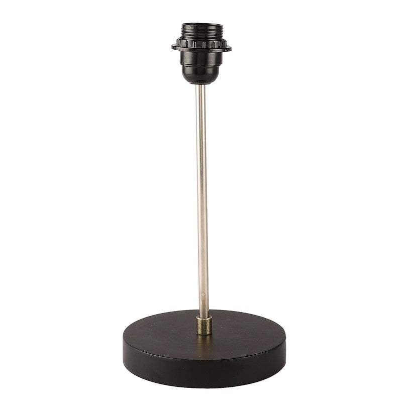 BTR CRAFTS Silver Rod With Black Wooden Base Table Lamp (Cylinder Lampshade)