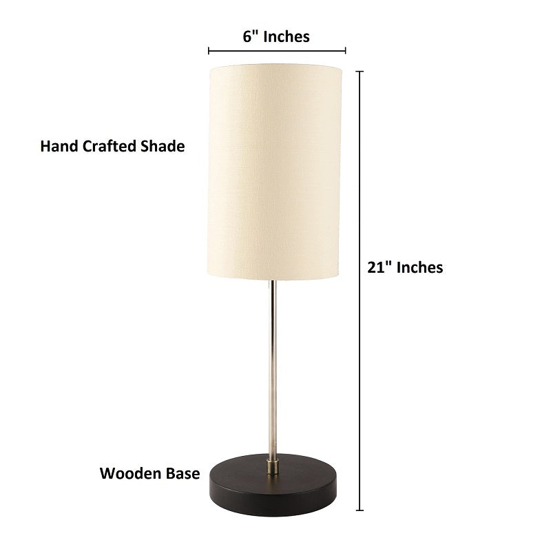 BTR CRAFTS Silver Rod With Black Wooden Base Table Lamp (Cylinder Lampshade)
