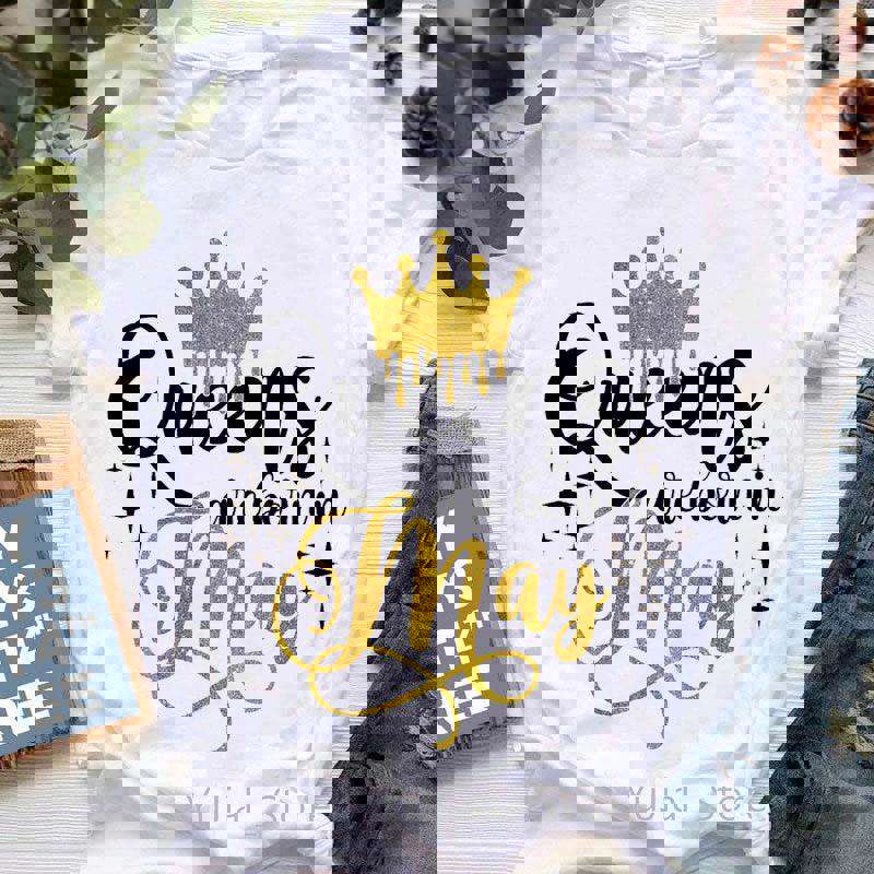 Golden Crown Queen Born in January to December Graphic Print T-Shirt for Women