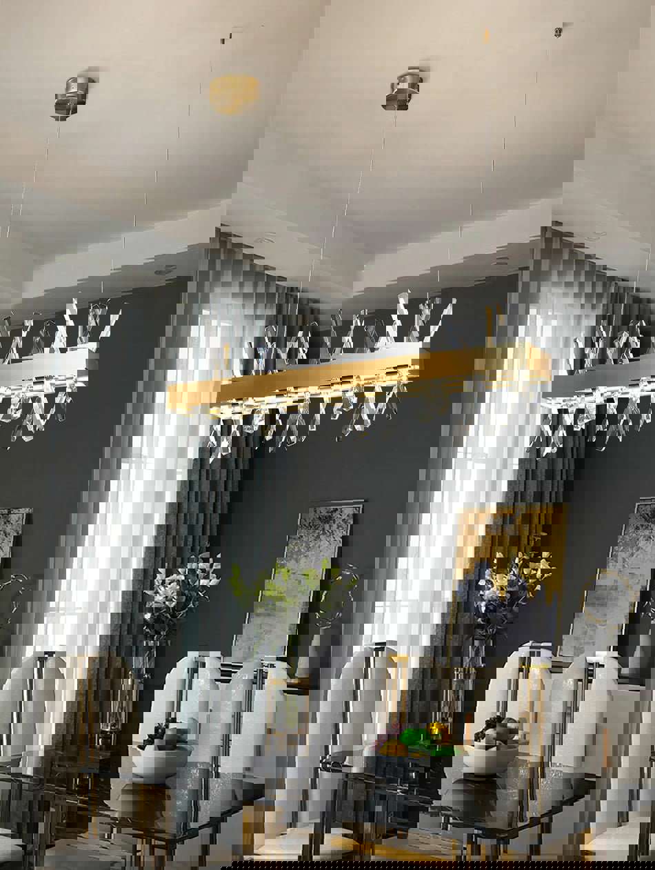 MIRODEMI® Gold Rectangle Crystal Chandelier - Modern LED Lighting for Living Room, Dining Room & Kitchen Island