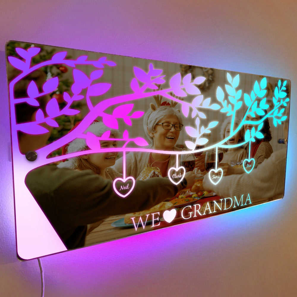 Personalized Name Custom Family Tree LED Mirror Light - Unique Wall Art Gift for Mothers Day, Anniversary, Birthday