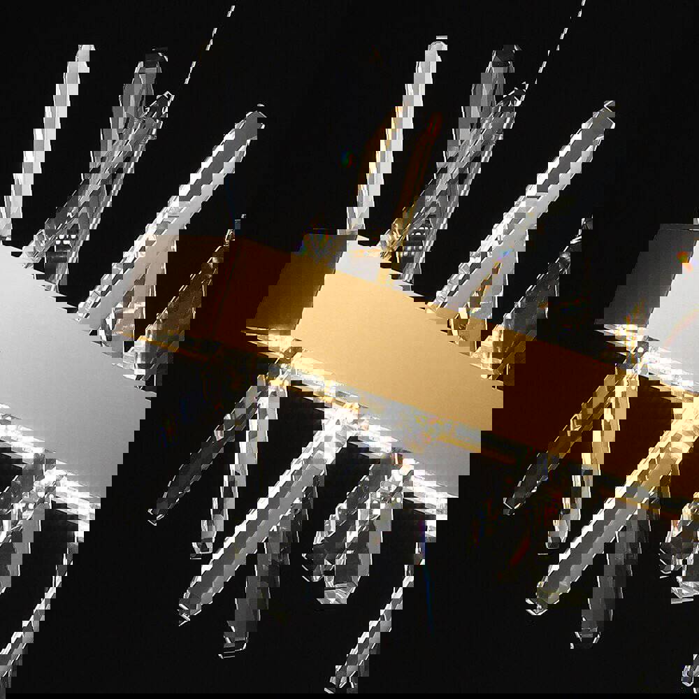 MIRODEMI® Gold Rectangle Crystal Chandelier - Modern LED Lighting for Living Room, Dining Room & Kitchen Island