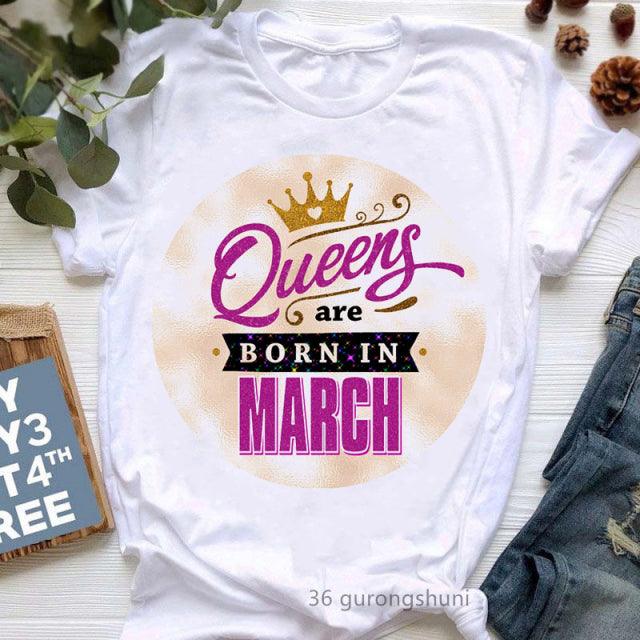 Golden Crown Queen Born in January to December Graphic Print T-Shirt for Women