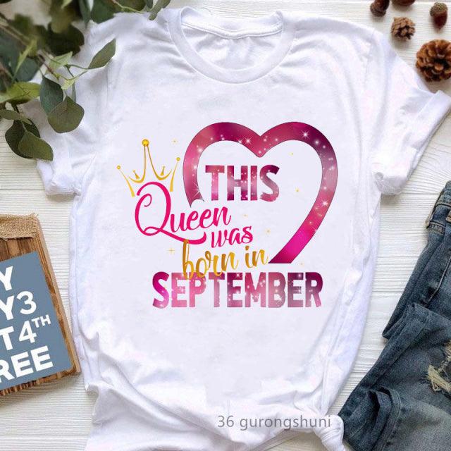 Golden Crown Queen Born in January to December Graphic Print T-Shirt for Women