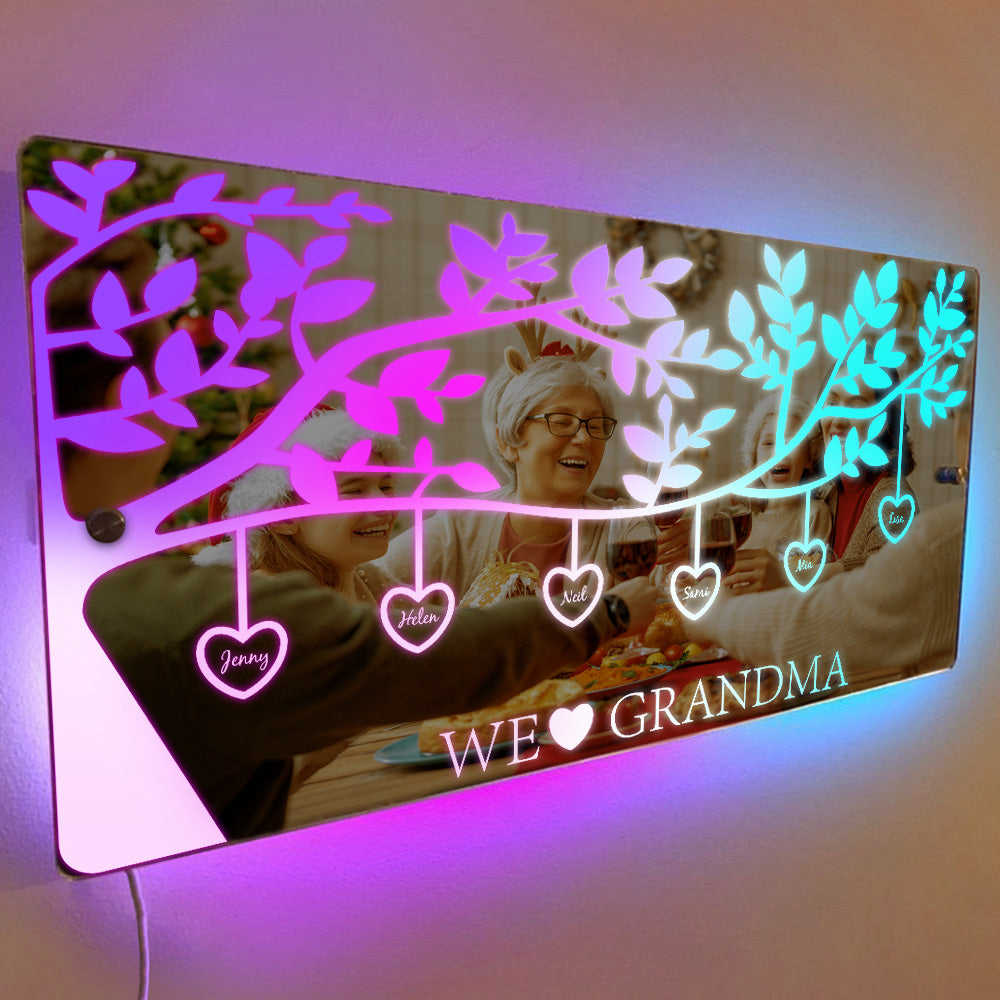 Personalized Name Custom Family Tree LED Mirror Light - Unique Wall Art Gift for Mothers Day, Anniversary, Birthday