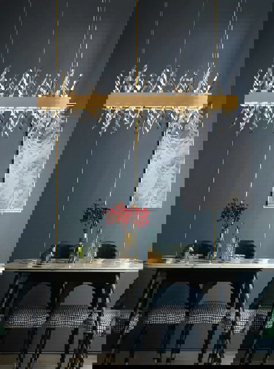 MIRODEMI® Gold Rectangle Crystal Chandelier - Modern LED Lighting for Living Room, Dining Room & Kitchen Island