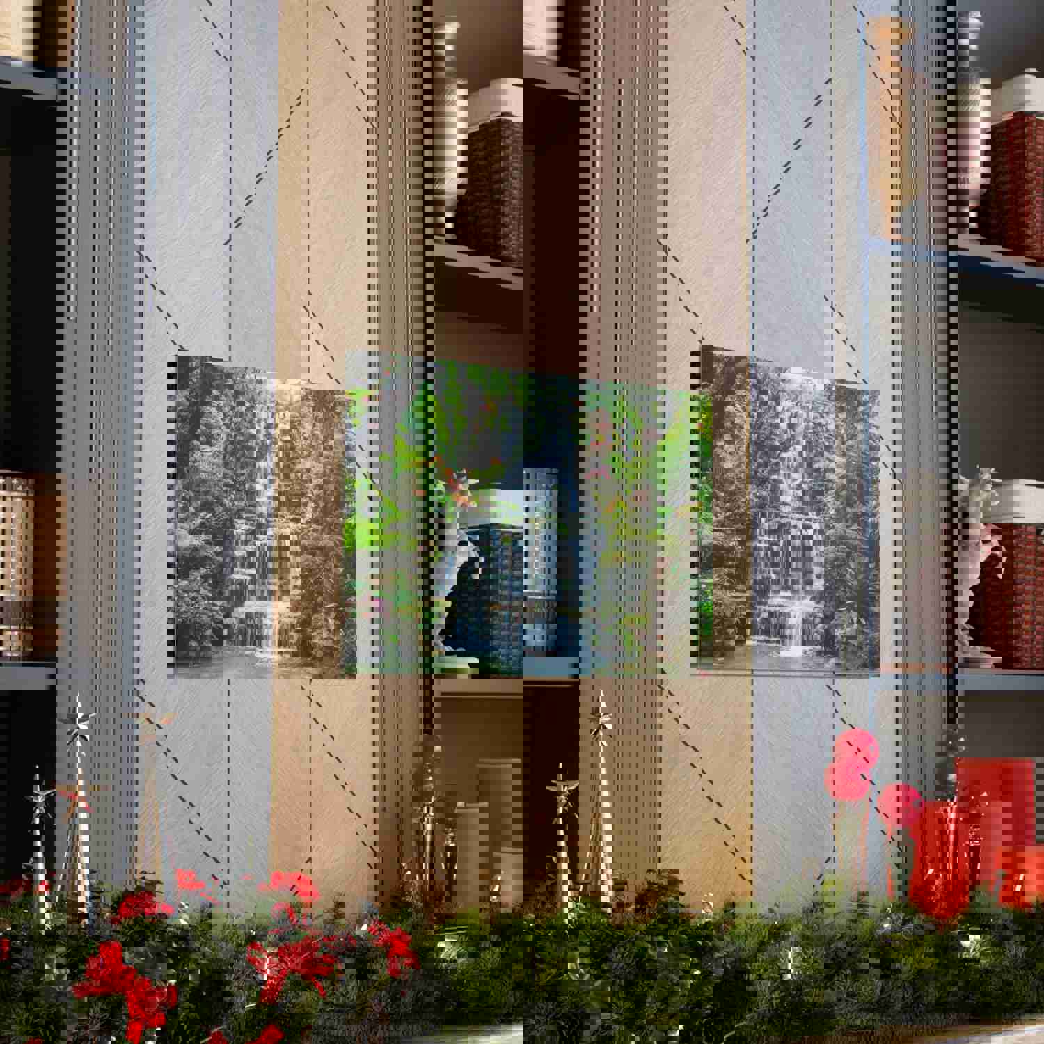 Waterfall with Maple Trees Kyoto Garden Canvas Wall Art - Ready-to-Hang Home Decor