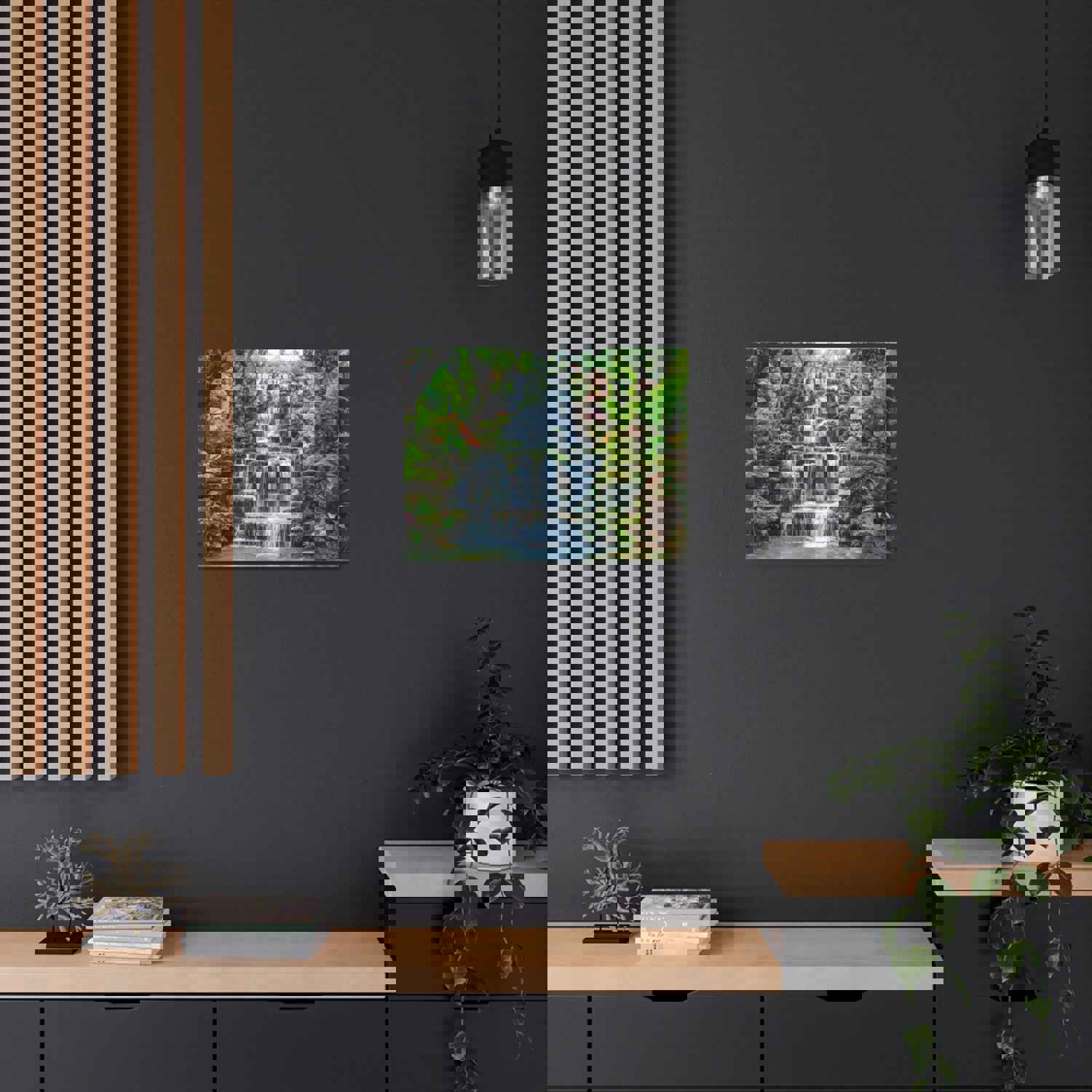 Waterfall with Maple Trees Kyoto Garden Canvas Wall Art - Ready-to-Hang Home Decor