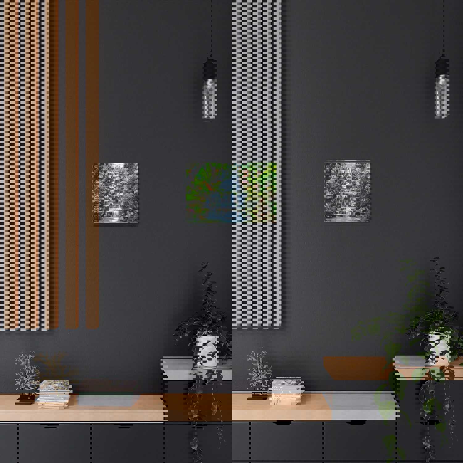 Waterfall with Maple Trees Kyoto Garden Canvas Wall Art - Ready-to-Hang Home Decor