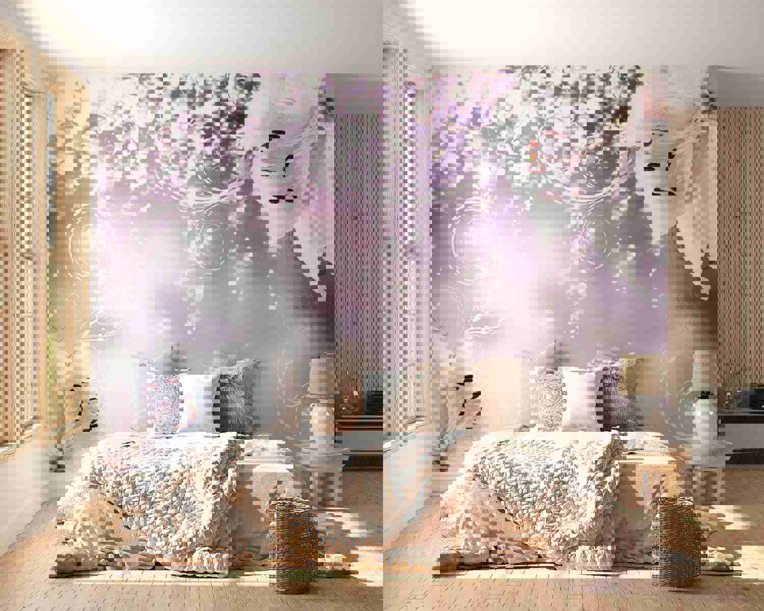 Peel & Stick Floral Wall Mural - Lilies And Glitters - Removable Wall Decals