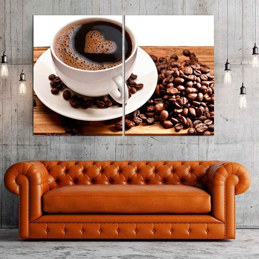 Coffee Cup Art Print - Extra Large Multi Panel Canvas Painting for Kitchen & Home Decor