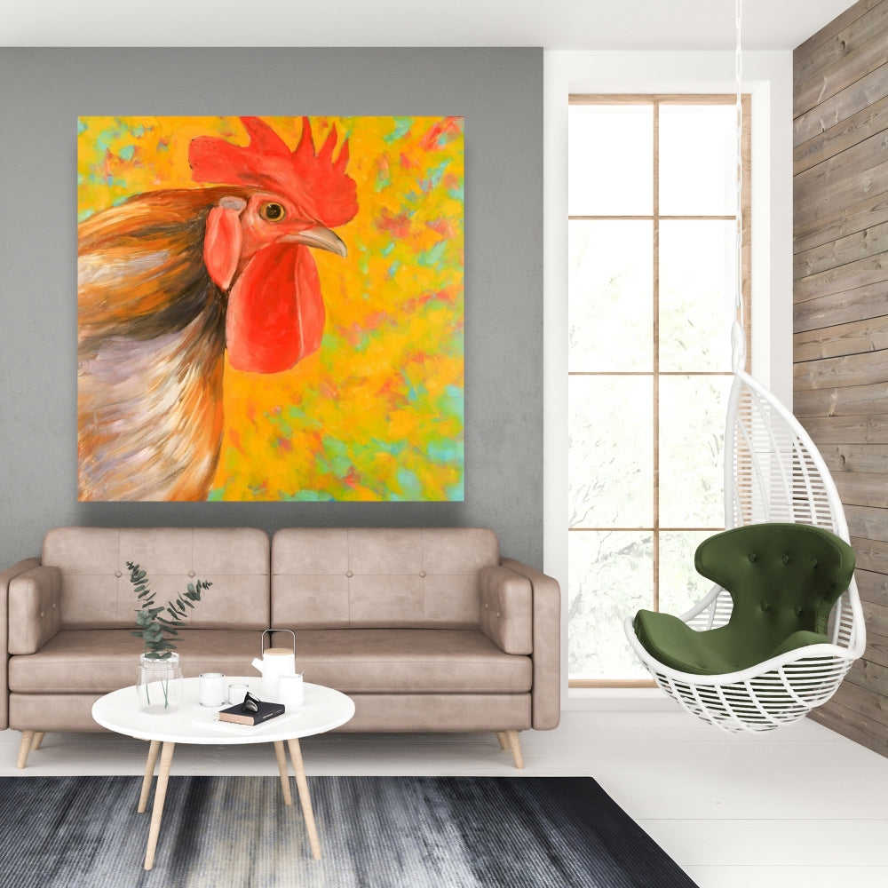 Colorful Rooster Fine Art Gallery Wrapped Canvas 36x36