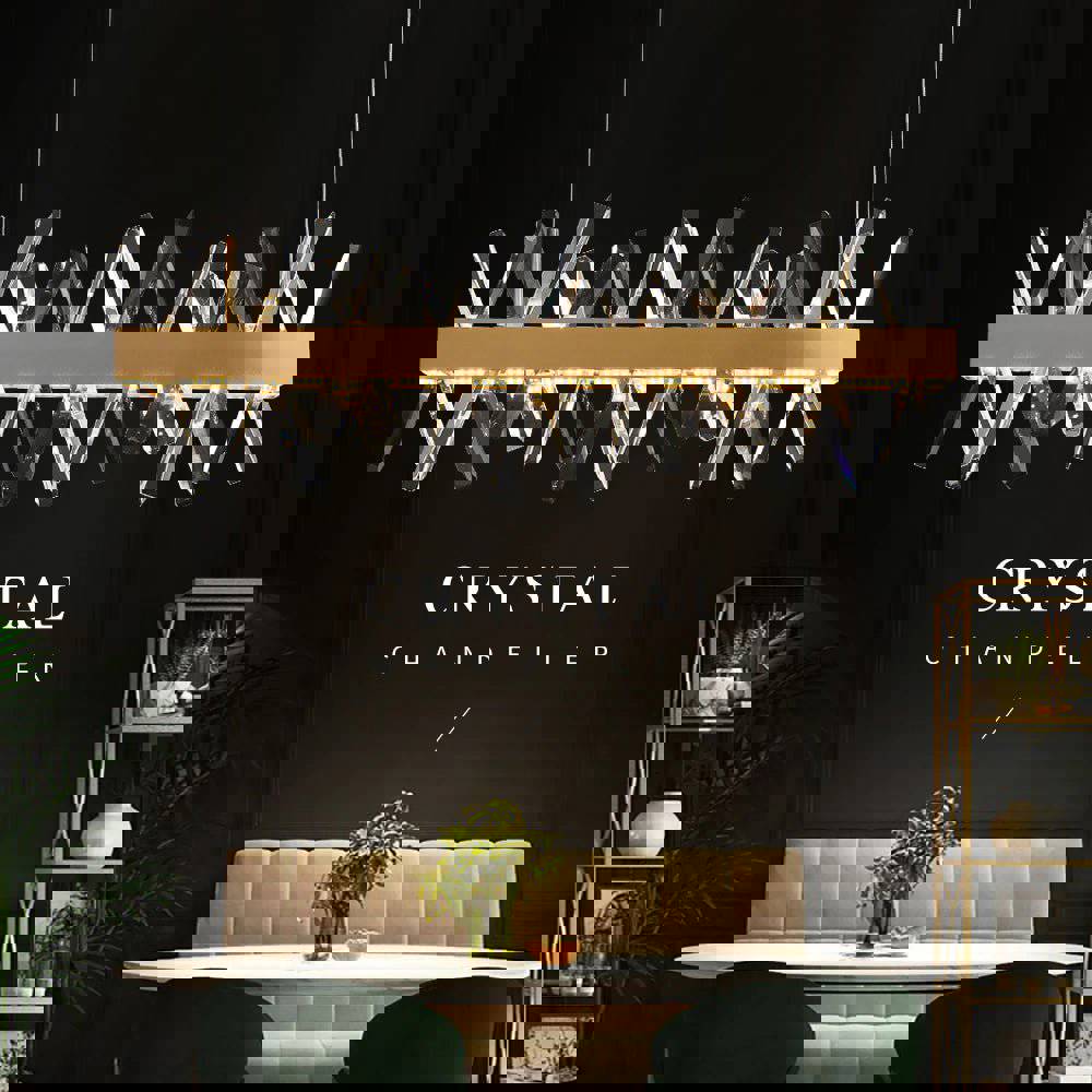 MIRODEMI® Gold Rectangle Crystal Chandelier - Modern LED Lighting for Living Room, Dining Room & Kitchen Island