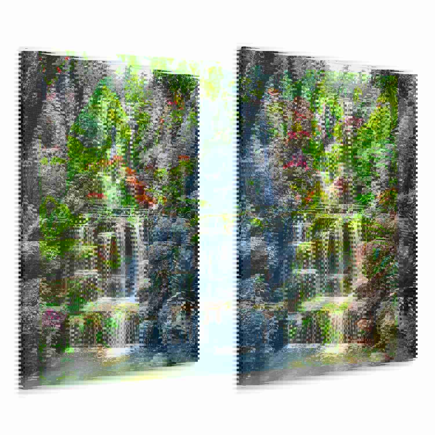Waterfall with Maple Trees Kyoto Garden Canvas Wall Art - Ready-to-Hang Home Decor
