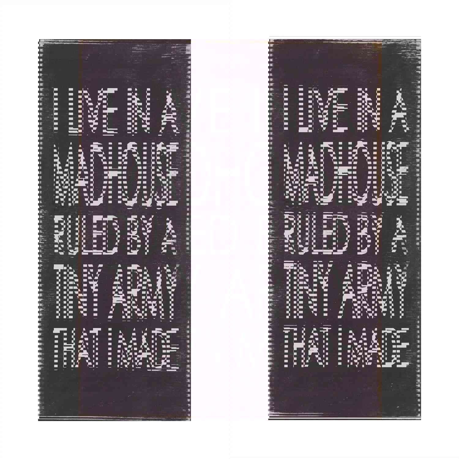 I Live In A Madhouse Ruled By A Tiny Army Funny Wall Sign - 8 x 10 Rustic Typographic Art Print