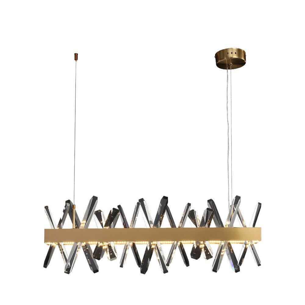 MIRODEMI® Gold Rectangle Crystal Chandelier - Modern LED Lighting for Living Room, Dining Room & Kitchen Island