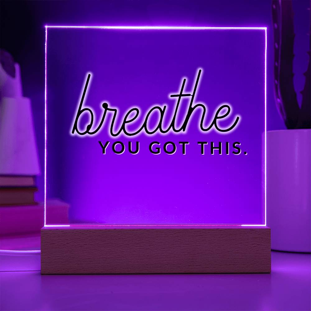 Breath - Motivational Acrylic Plaque with LED Night Light - Inspirational Home Decor - Perfect Gift for Encouragement, Birthday or Christmas