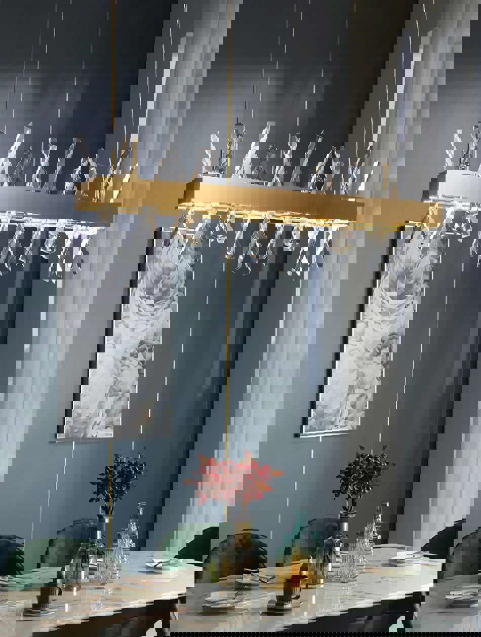 MIRODEMI® Gold Rectangle Crystal Chandelier - Modern LED Lighting for Living Room, Dining Room & Kitchen Island