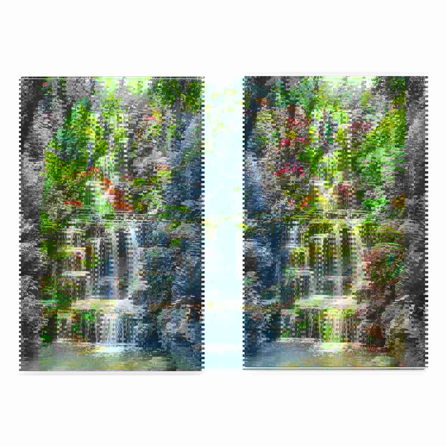 Waterfall with Maple Trees Kyoto Garden Canvas Wall Art - Ready-to-Hang Home Decor
