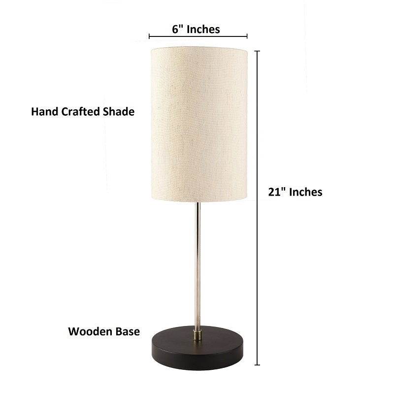 BTR CRAFTS Silver Rod With Black Wooden Base Table Lamp (Cylinder Lampshade)
