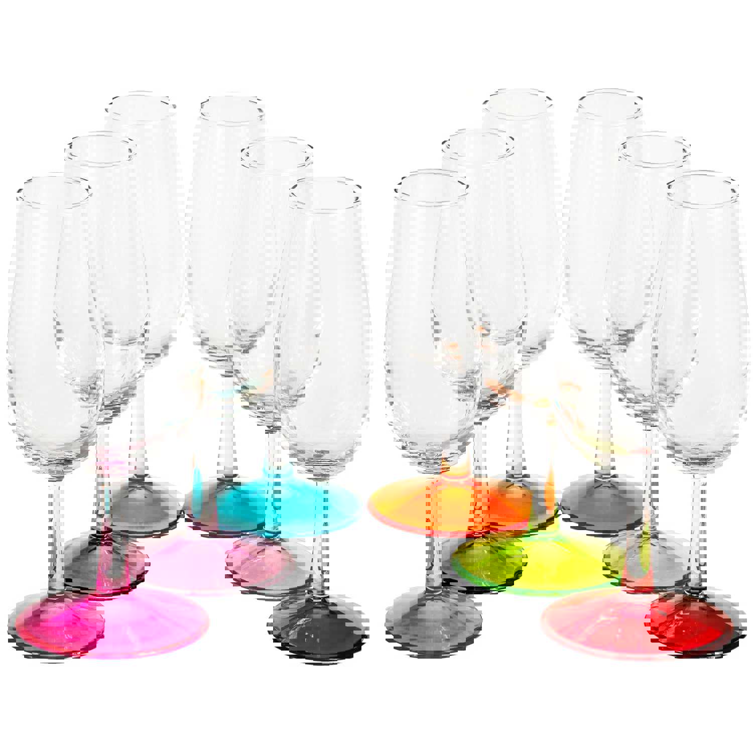 Red Co. Elegant Champagne & Wine Glasses with Colored Bottoms, 6.75 Ounces — Set of 6