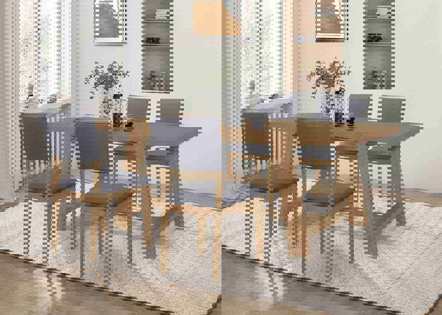 Sharon Rectangular Trestle Base Dining Table Set in Blue and Brown