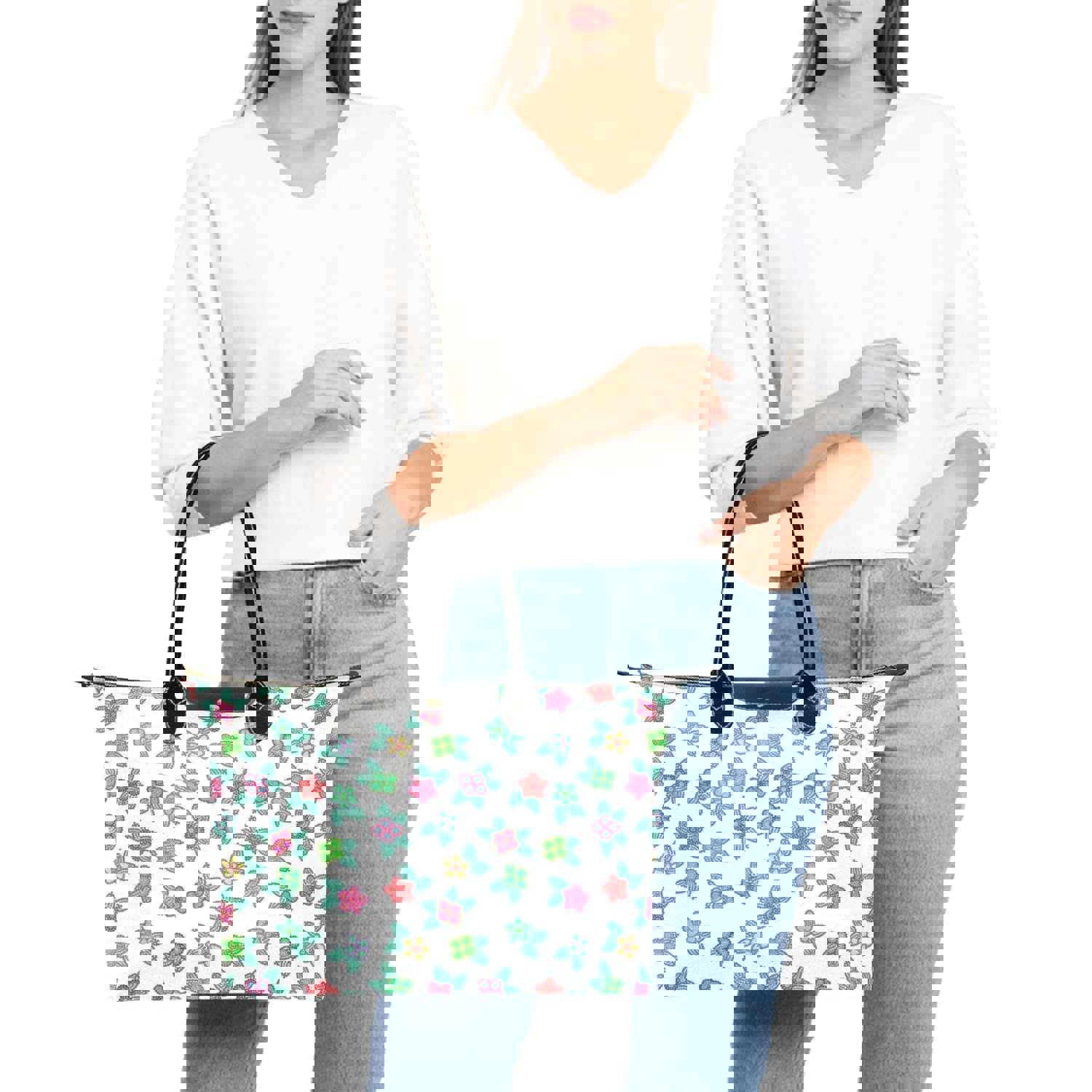 Berry Flowers White Single-Shoulder Lady Handbag