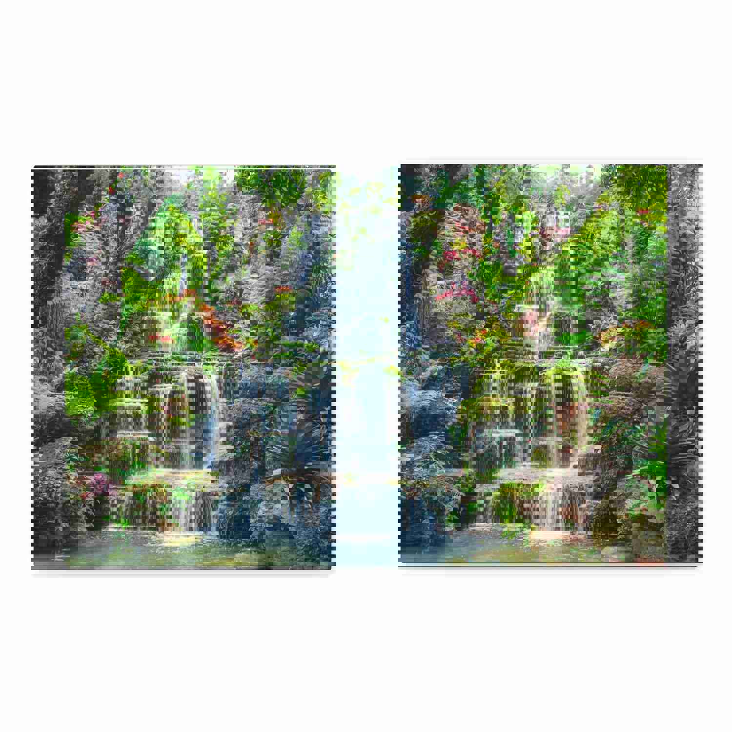 Waterfall with Maple Trees Kyoto Garden Canvas Wall Art - Ready-to-Hang Home Decor