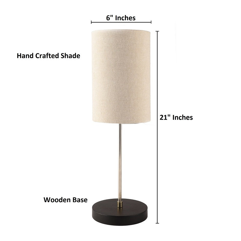 BTR CRAFTS Silver Rod With Black Wooden Base Table Lamp (Cylinder Lampshade)