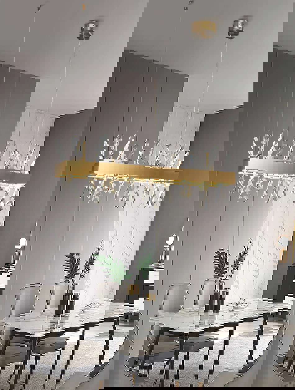 MIRODEMI® Gold Rectangle Crystal Chandelier - Modern LED Lighting for Living Room, Dining Room & Kitchen Island