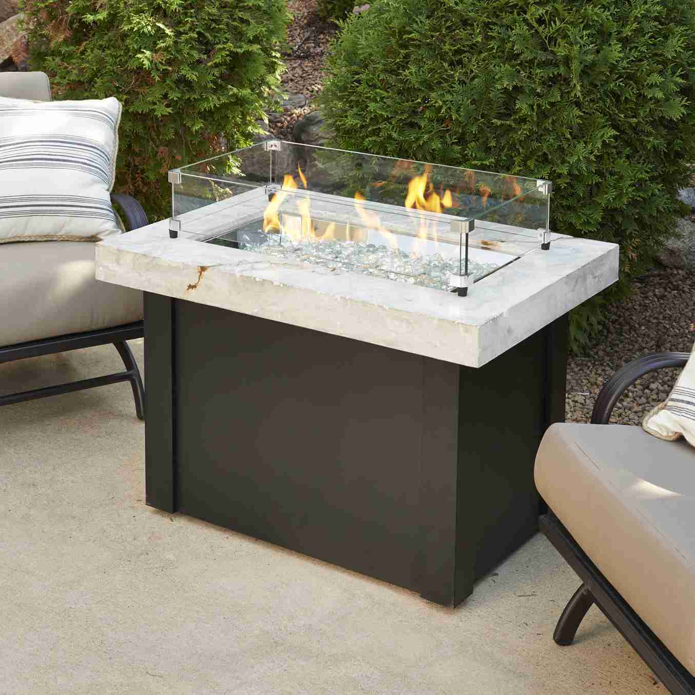 The Outdoor GreatRoom Company Providence 32-Inch Rectangular Natural Gas Fire Pit Table - White
