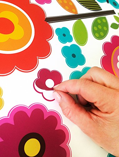 Flower Wall Stickers for Kids - Floral Garden Wall Decals for Girls Room - Removable Toddlers Bedroom Vinyl Nursery Wall Décor [27 Art clings] with Free Bird Gift