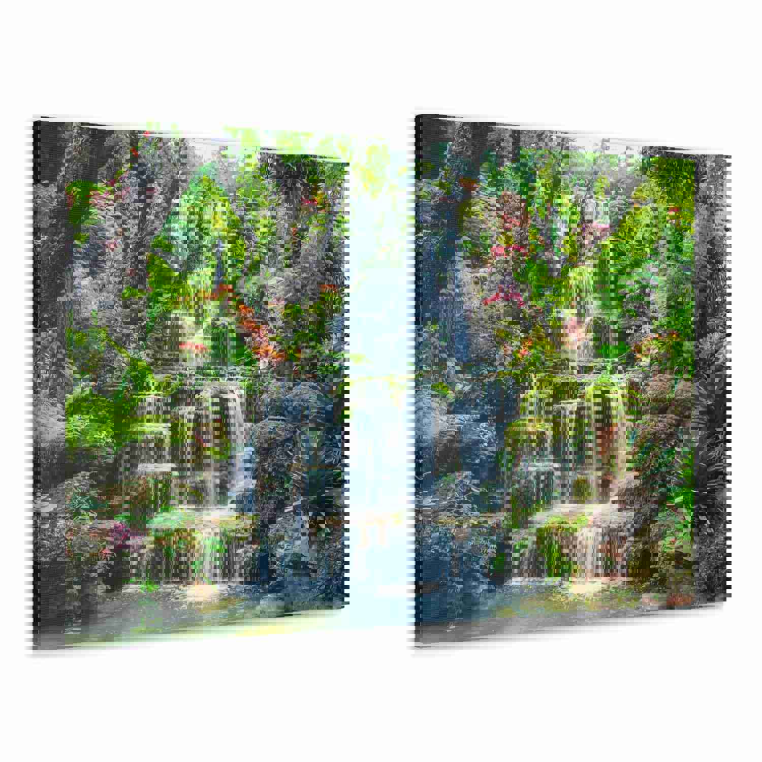 Waterfall with Maple Trees Kyoto Garden Canvas Wall Art - Ready-to-Hang Home Decor