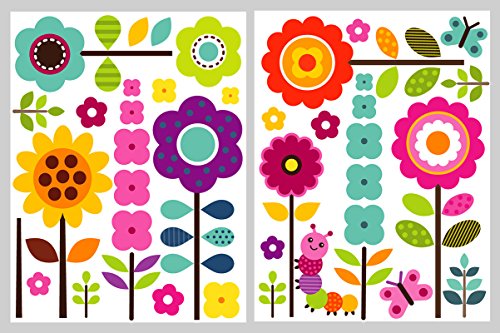 Flower Wall Stickers for Kids - Floral Garden Wall Decals for Girls Room - Removable Toddlers Bedroom Vinyl Nursery Wall Décor [27 Art clings] with Free Bird Gift