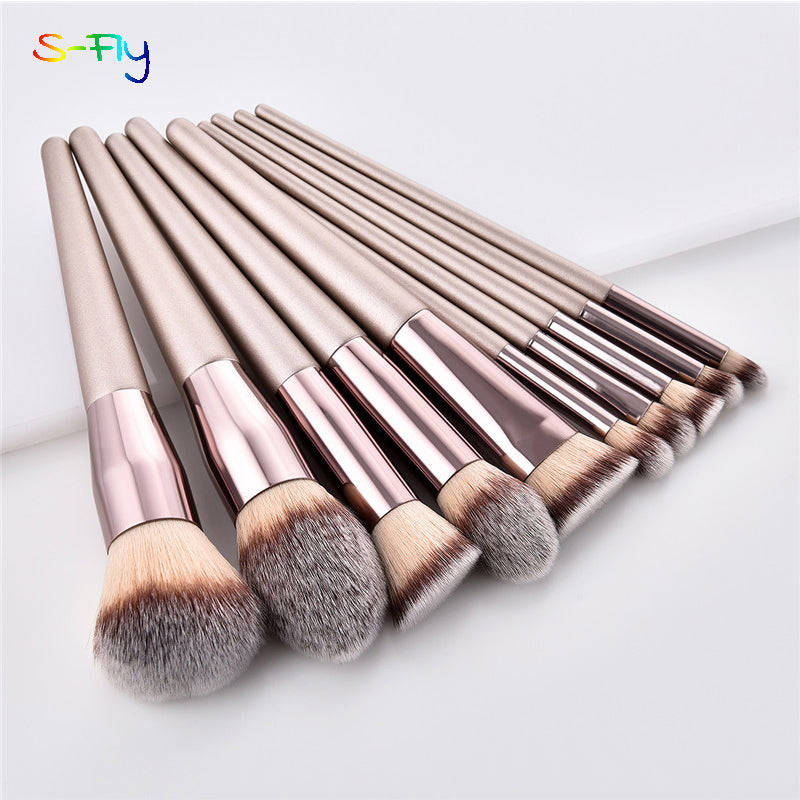 10pcs/set Champagne Makeup Brushes Set for Cosmetic Foundation Powder Blush Eyeshadow Kabuki Blending