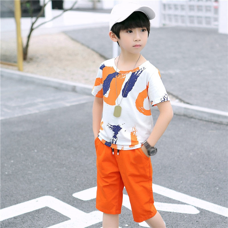 2022 New Summer Boys Clothing Set - Casual Hip-hop Stripe T-Shirt & Pants 2Pcs Suit