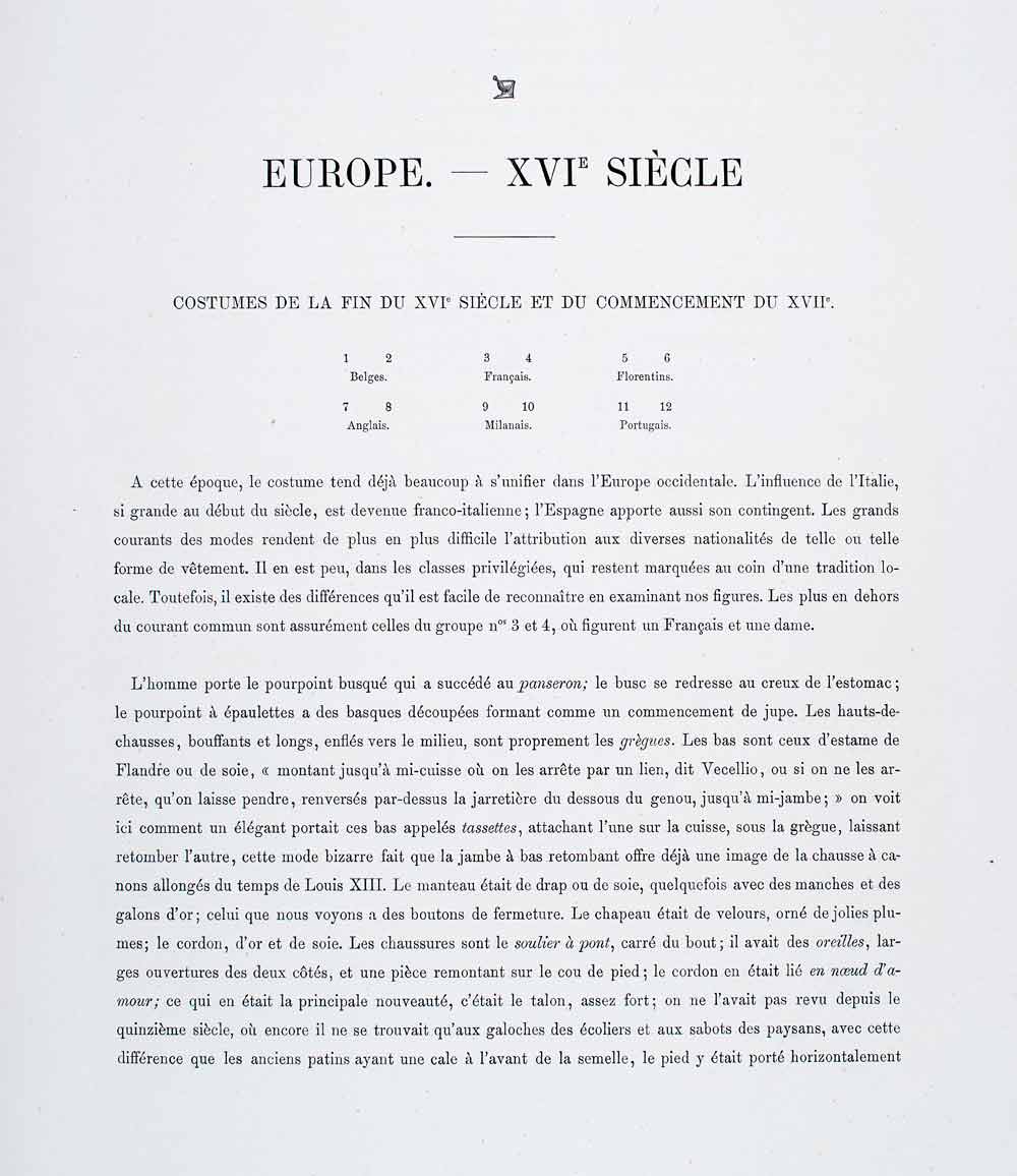 1888 Chromolithograph of 16th Century European Couple Costumes