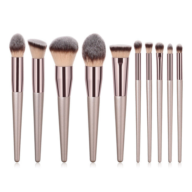 10pcs/set Champagne Makeup Brushes Set for Cosmetic Foundation Powder Blush Eyeshadow Kabuki Blending