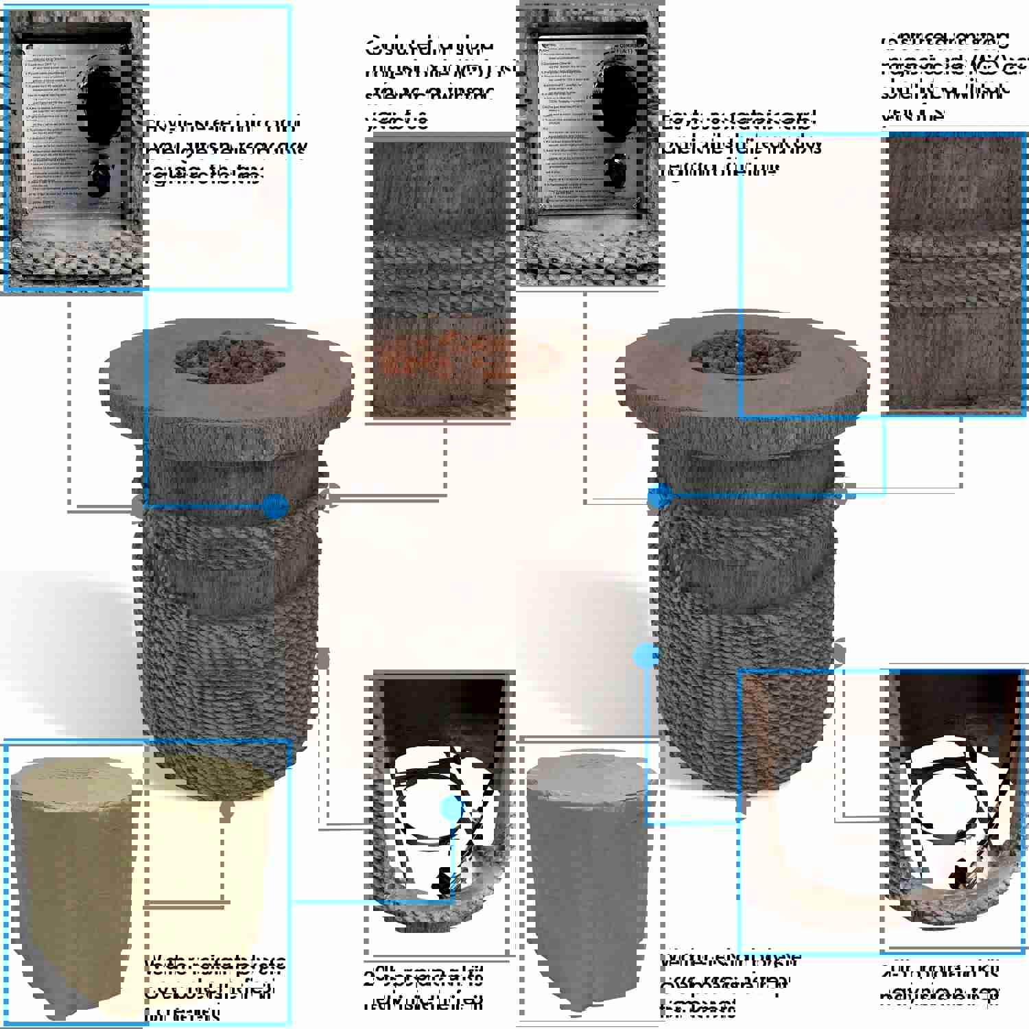 Sunnydaze Outdoor 29-Inch Rope and Barrel Design Propane Gas Fire Pit Table with Lava Rocks