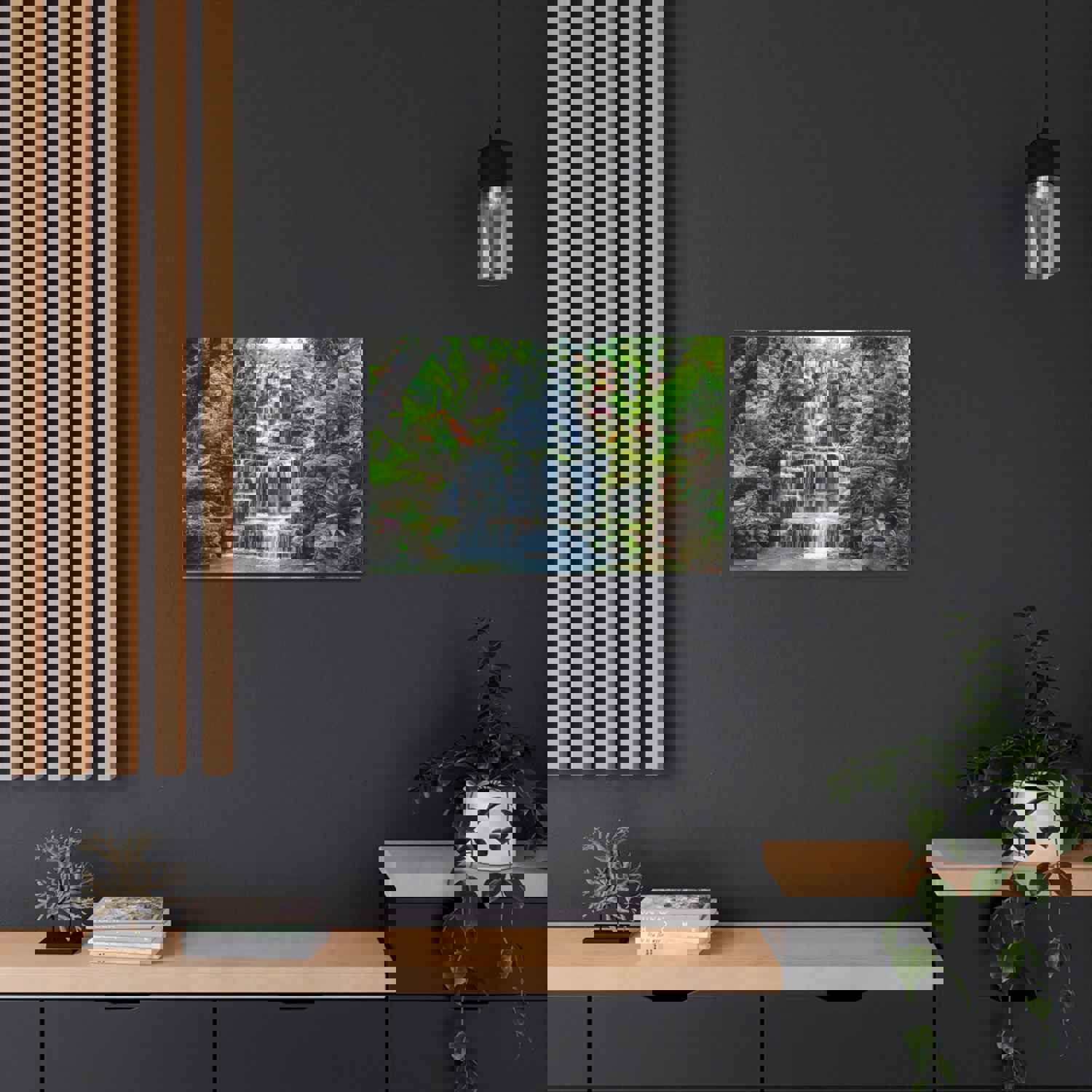 Waterfall with Maple Trees Kyoto Garden Canvas Wall Art - Ready-to-Hang Home Decor