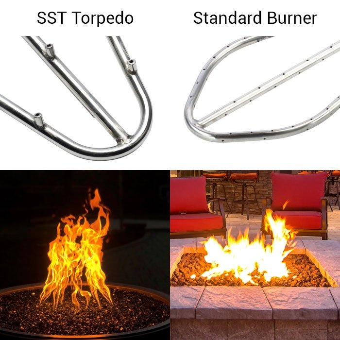 HPC Fire Torpedo Gas Fire Pit Burner Rectangle Insert Kit H-Burner with Bluetooth Ignition