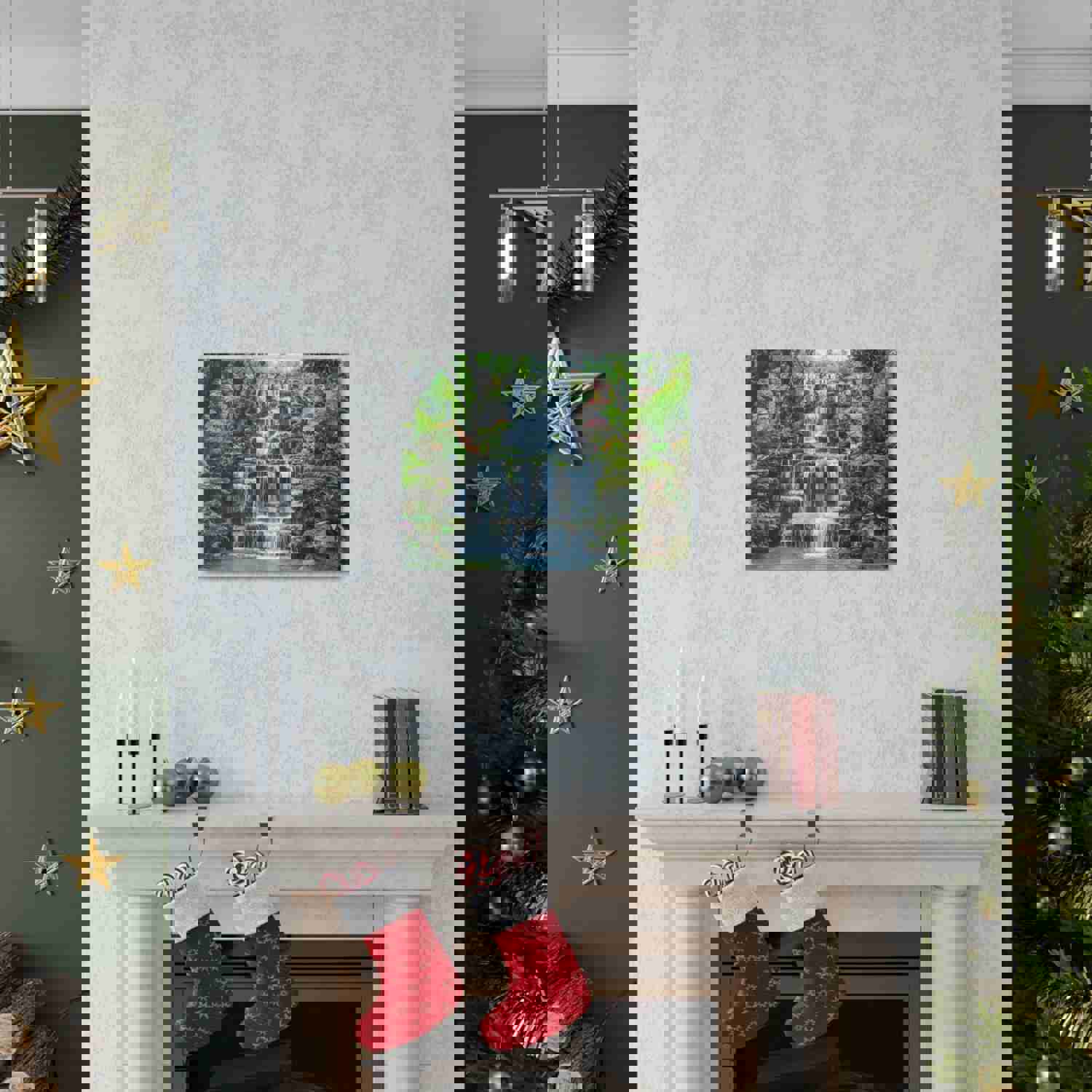 Waterfall with Maple Trees Kyoto Garden Canvas Wall Art - Ready-to-Hang Home Decor