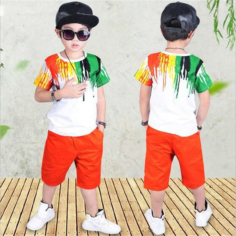 2022 New Summer Boys Clothing Set - Casual Hip-hop Stripe T-Shirt & Pants 2Pcs Suit
