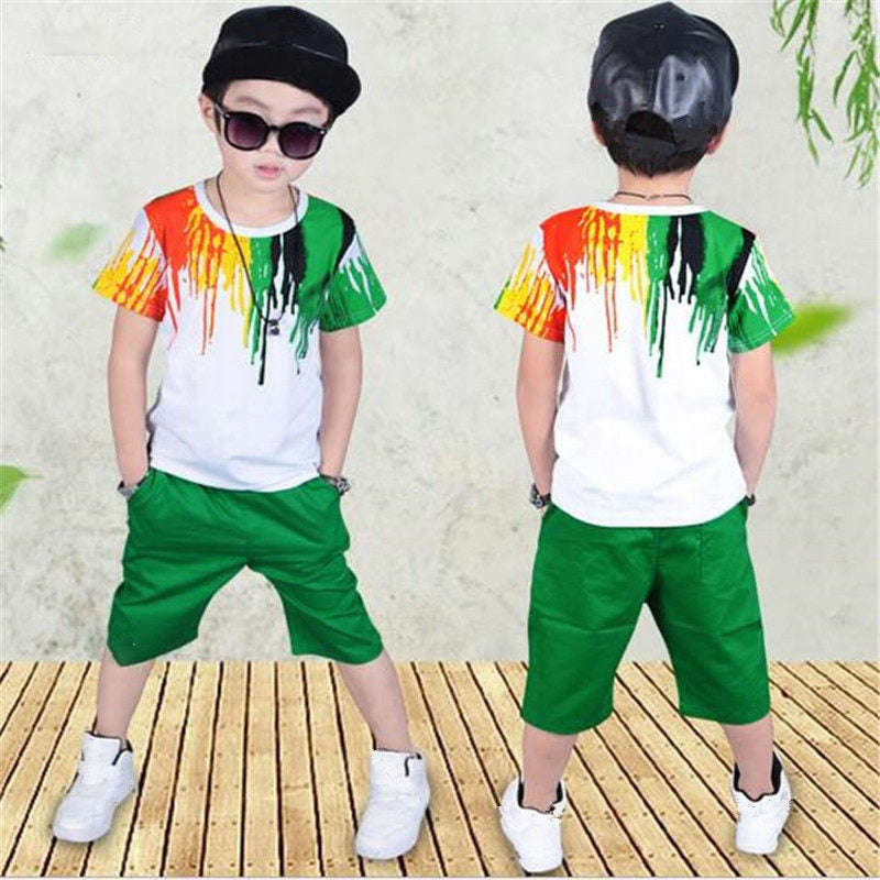2022 New Summer Boys Clothing Set - Casual Hip-hop Stripe T-Shirt & Pants 2Pcs Suit