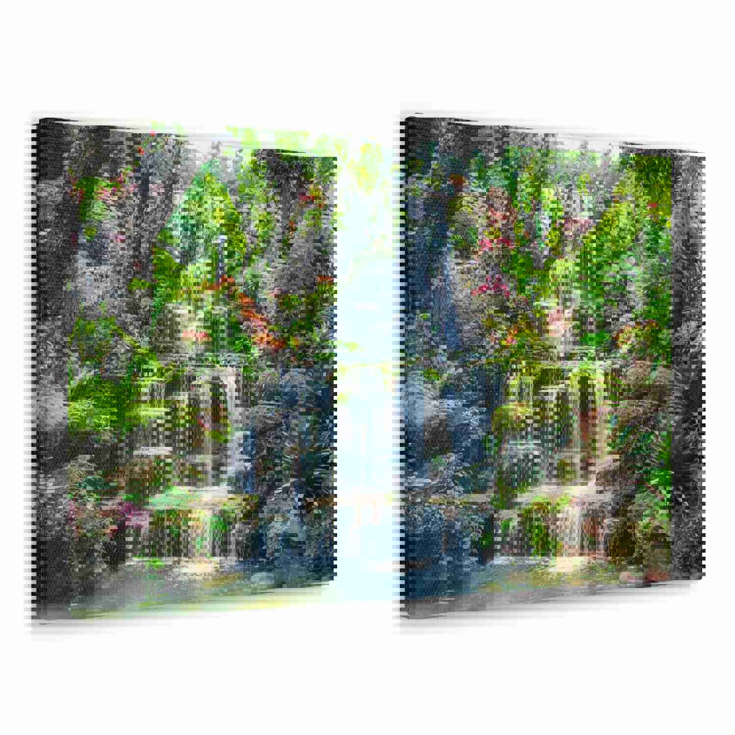 Waterfall with Maple Trees Kyoto Garden Canvas Wall Art - Ready-to-Hang Home Decor