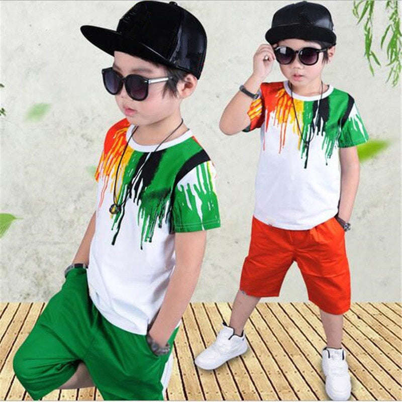 2022 New Summer Boys Clothing Set - Casual Hip-hop Stripe T-Shirt & Pants 2Pcs Suit